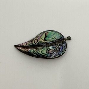 Vintage ASM Mexico Cuernavaca Leaf Abalone Shell Inlay Sterling Silver Brooch